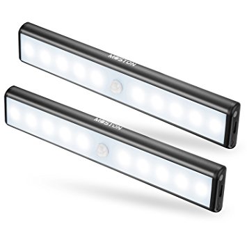Moston Under Cabinet lights,10 LED Magnetic Motion Sensor Wardrobe Closet Lighting,Auto On/Off,Built-in Rechargeable Battery Powered Sensing Night Light,Stick-on Anywhere (Black Aluminium,2 Pack) …