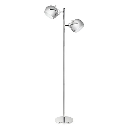 Globe Electric Miles 2-Light Adjustable Head Floor Lamp, On/Off Foot Switch, Chrome Finish, 12807