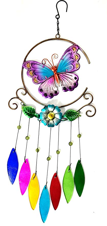 Bejeweled Display® Unique Beautiful Butterfly w/ Stained Glass Wind Chimes