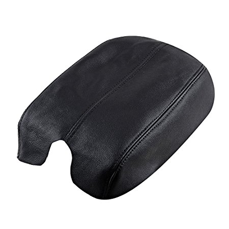 Real Genuine Leather Console Lid Armrest Arm Rest Cover Upholstery For 2008-2012 08-12 Honda Accord (Black)