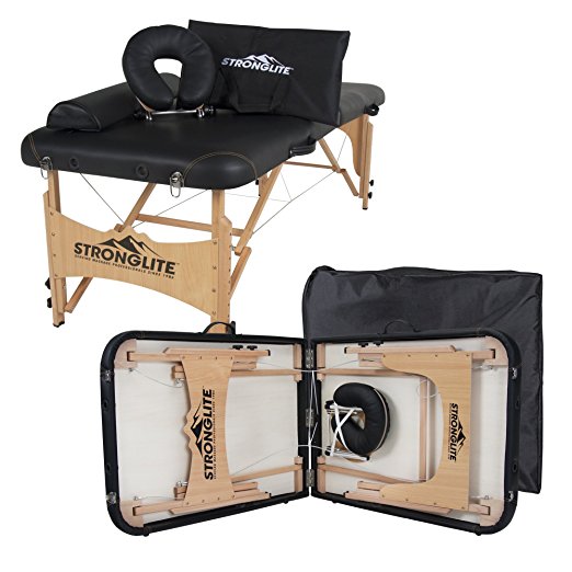 STRONGLITE Portable Massage Table Package Olympia - All-In-One Treatment Table w/ Adjustable Face Cradle, Pillow, Half Round Bolster & Carrying Case (28"x73")