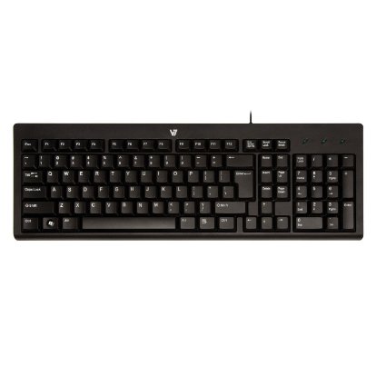 V7 Standard Full-Size Space Saving Spill Resistant USB Keyboard for Windows Desktop PC (KC0A1-4N6P) - Black