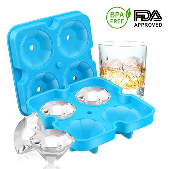 Ice Cube Trays, Diamond-Shaped Silicone Ice Tray - Molds with Lid, ,Ice Cube Mold Easy Release for Whiskey, Cocktail, Beverages by Adkwse, BPA Free, Blue