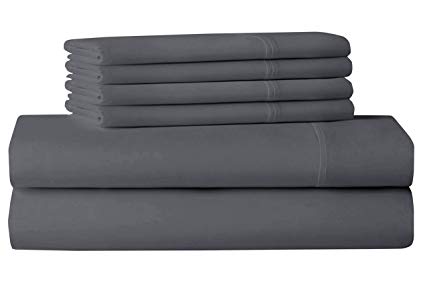 Saatvik Home Care 400 Thread Count Cotton Sheets Set, 100% Long Staple Cotton,(Queen, Grey), 6 Piece Sheet Set fit Upto 18 inch Deep Pockets,Soft and Silky Sateen Weave for Luxury Collection