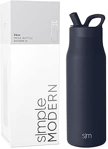 Simple Modern Water Bottle with Straw lid | Insulated Stainless Steel Thermos | Reusable Travel Water Bottles for Gym & Sports | Leak Proof & BPA Free | Mesa Collection | 34oz, Deep Ocean