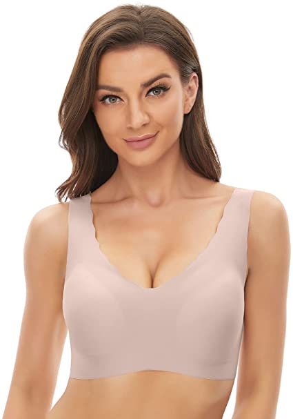 Niidor Women's Seamless Wire Free Push-up Bra V Neck Invisible ComfortFlex Fit Beauty Back Smoothing Bra