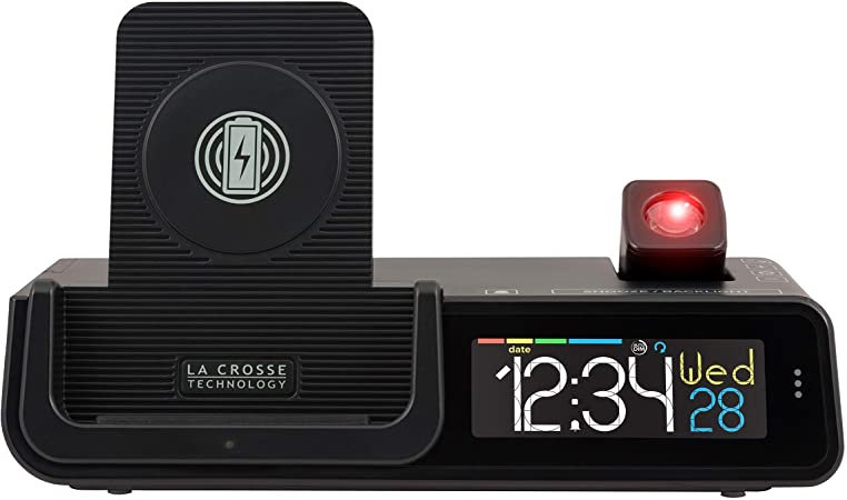 La Crosse Technology C80765 Wattz 3-n-1 Projection Alarm Clock and Wireless Charger, Pack of 1, Black
