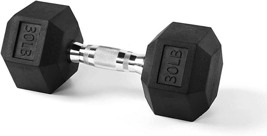 RitFit Rubber Hex Dumbbell Weight 10, 15, 20, 25, 30, 35, 40, 45, 50, 55, 60 LBS with Metal Handle for Strength Training,Full Body Workout, Functional and HIIT Workouts