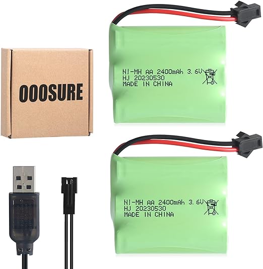 HJ 2 pcs 3.6V 2400mAh NI-MH 3xAA SM2P Battery with USB Charging Cable for Some Kind of RC Toy Car Boat Plane Flashlight Safe Equitment Electric Machine
