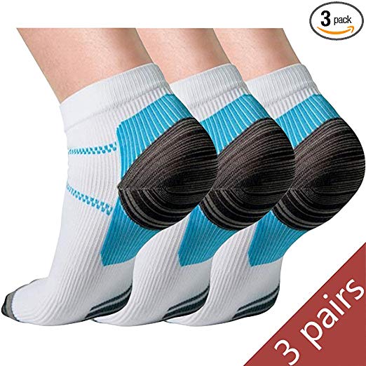 Yijiujiuer 3 Pairs Compression Ankle Socks for Women and Men, Low Cut Plantar Fasciitis Arch Support Sports Sock for Running, Hiking, Walking, Flight, Travel