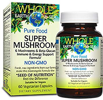 Whole Earth & Sea - Super Mushroom, Support for Immunity, Energy, Stress Management, and Cognitive Health with Lion's Mane, Cordyceps, Reishi, Chaga, and Maitake, 60 Vegetarian Capsules