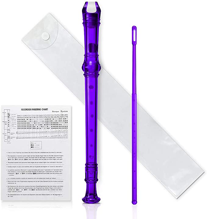 KINGSO 8-Hole Soprano Descant Recorder With Cleaning Rod   Case Bag Music Instrument (Purple)