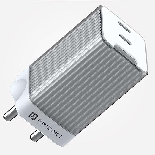 Portronics Adapto 4 Fast Charging, Universally Compatible Dual USB-C 45W High Power Wall Charger-Power Delivery 3.0,Port 1 -25w,Port 20w - Delivers of Power for All Cellular Phones, Supports Laptop Charging and More(White)