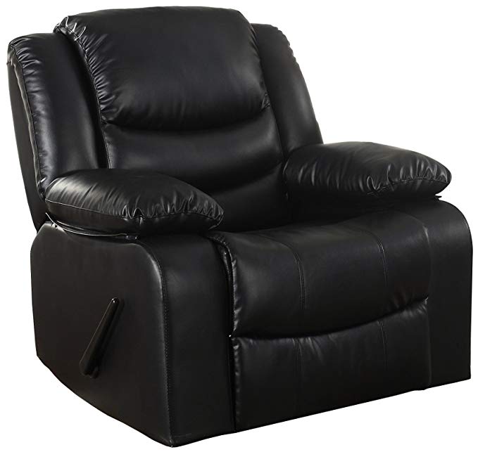 Bonded Leather Rocker Recliner Living Room Chair, Black / Brown (Black)