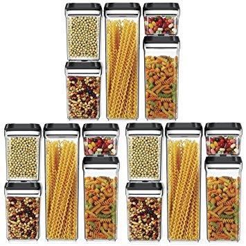 [15-Piece Set] Royal Air-Tight Food Storage Container Set - Durable Plastic - BPA Free - Slightly Tinted with Black Lids