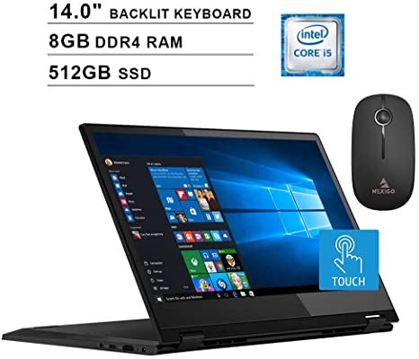 2020 Lenovo Flex 14 Inch FHD 1080P Touchscreen 2-in-1 Laptop| Intel Core i5-8265U up to 3.9GHz| 8GB RAM| 512GB SSD| MX230 2GB| Backlit KB| FP Reader| Win10   NexiGo Wireless Mouse