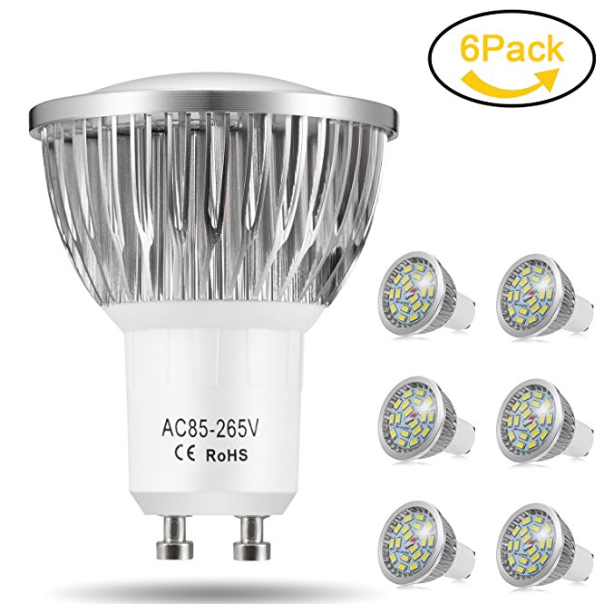 GU10 LED Bulbs, Jpodream 7W 18*5730 SMD LED Spot Lights Cool White 6000K, Super Bright (60W Halogen Bulbs Equivalent), 140° Beam Angle, AC 85-265V, Pack of 6 [Upgrade Version]