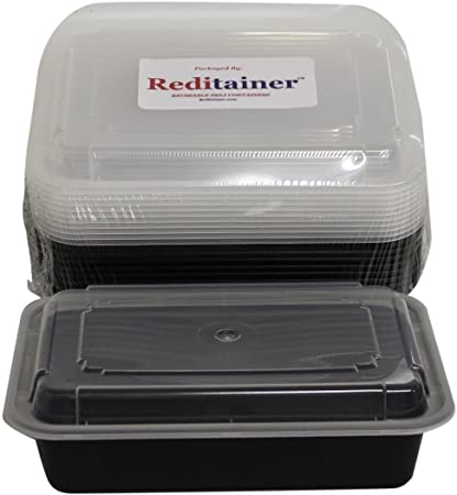Reditainer - Rectangular Food Storage Containers With Lids - Microwaveable & Dishwasher Safe (28 Ounce - 6" x 8"- Package of 12)