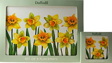 LP Set Of 4 Daffodil Flowers Dinner Place Mats And Coasters