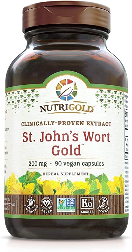 NutriGold St. John's Wort Gold (European Pharma Grade) (Clinically-proven), 300 mg, 90 Veggie Capsules