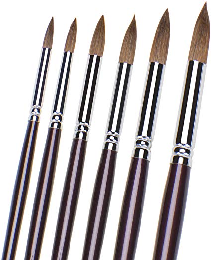 6pcs Round Point Tip Paint Brush Set Sable Hair Artist Quality Art Painting Brush