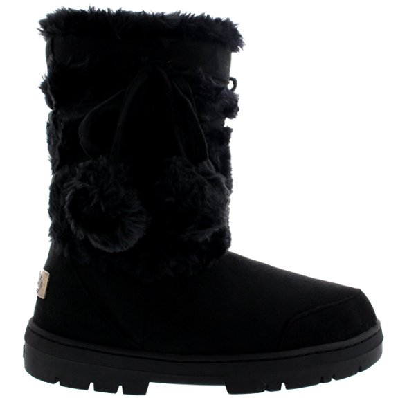 Womens Pom Pom Fully Fur Lined Waterproof Winter Snow Boots