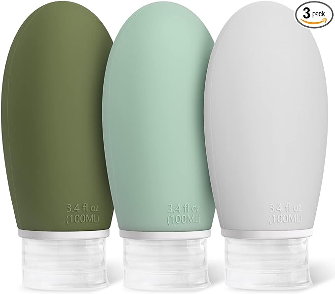 Opret 100ml Silicone Travel Bottle, 3 Pack Leak Proof Containers 3.4oz Refillable Squeezable Bottles for Liquid Shampoos, Conditioner and Toiletries, BPA Free and TSA Approved