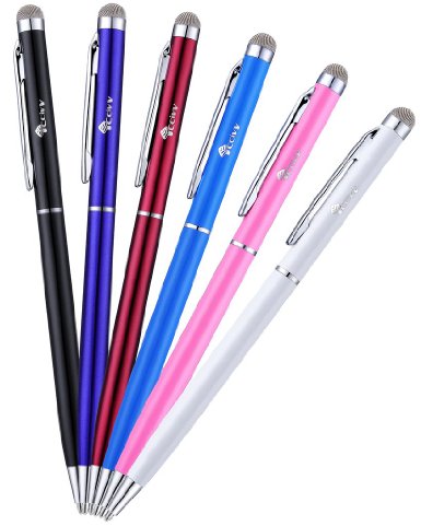 Stylus pen, CCIVV 2 in 1 Colorful Slim Fiber Tip Stylus & Ballpoint Pen (Medium, Black) for Touch Screens Devices, iPad, iPhone, Kindle Fire   Extra 6 Refills (Pack of 6)