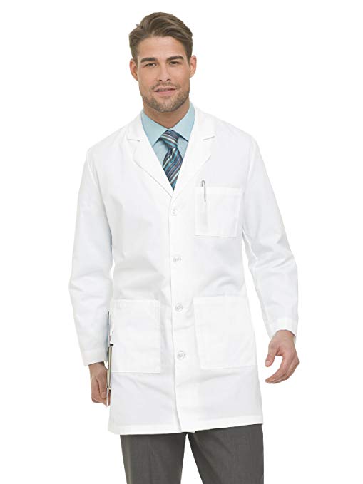 Landau Men's Premium 37 inch 5-Pocket White Medical Lab Coat Uniform