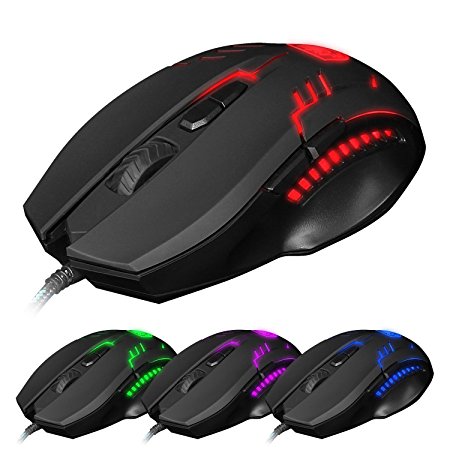 SADES S6 2500 DPI PC Gaming Mouse Mice, 6 Button with 4 Colors LED Lights for Pro Gamers(Black)