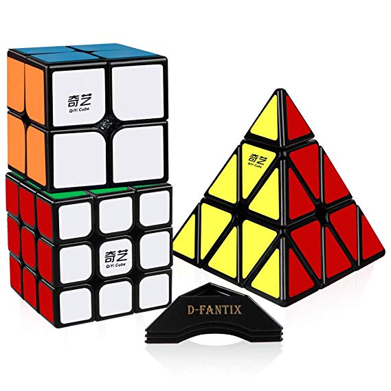 D-FantiX Speed Cube Set, 2x2x2 3x3x3 Pyramid Speed Cubes Bundle - Qiyi Qidi 2x2 Qihang 3x3 Qiming Pyramid Cube Puzzle Toys Black