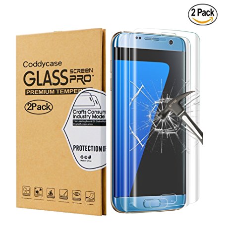 Galaxy S7 Edge Screen Protector,Galaxy S7 Edge Tempered Glass,Coddycase Galaxy S7 Edge Full Coverage HD Clear Tempered Glass Screen Protector for Samsung Galaxy S7 Edge,2 Pack