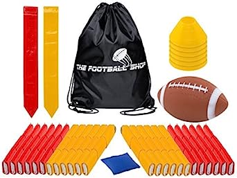 Flag Football Set for 12 Players - Includes Durable Flag Belts and Flags, Cones, Bean Bag, Carrying Backpack, and Football - Huge 55 Piece Complete Set