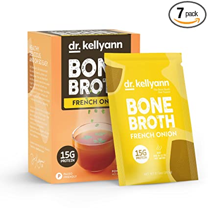 Dr. Kellyann Bone Broth Collagen Powder Packets (7 Servings, 1 Box) - French Onion, 16g Protein/Serving, 100% Grass-Fed Hydrolyzed Collagen Powder, Keto & Paleo Friendly