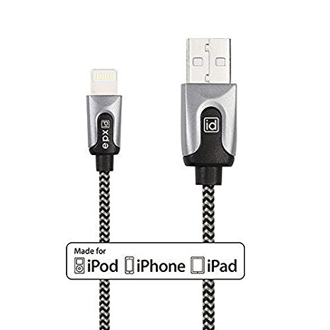 [Apple MFi Certified] epxid® Dual Color Aluminum Nylon Braided USB cable with lightning Connector 3.3ft/ 1m for for Apple iPhone 6s, 6 Plus 5s 5c 5, iPad Pro Air 2, iPad mini 4 3 2, iPod (Grey/Black)