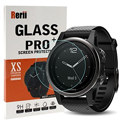 Garmin Fenix 5S Screen Protector, Rerii [2-Pack] High Definition, 9H Hardness, 0.3mm Thickness, Delicate Touch, Real Tempered Glass Screen Protector for Garmin Fenix 5S