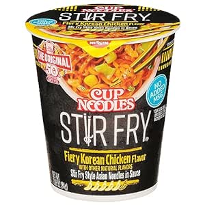 Nissin Cup Noodles Stir Fry Noodles in Sauce, Fiery Chicken, 2.96 Ounce (Pack of 6)