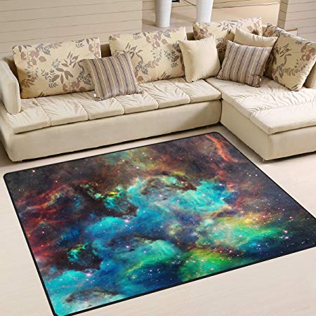 Naanle Universe Nebula Non Slip Area Rug for Living Dinning Room Bedroom Kitchen, 150 x 200 cm(5' x 7' ft), Universe Galaxy Nursery Rug Floor Carpet Yoga Mat