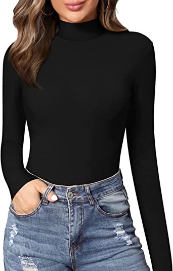 MANGOPOP Women's Mock Turtle Neck Slim Fit Long Sleeve T Shirt Tight Tops Tee