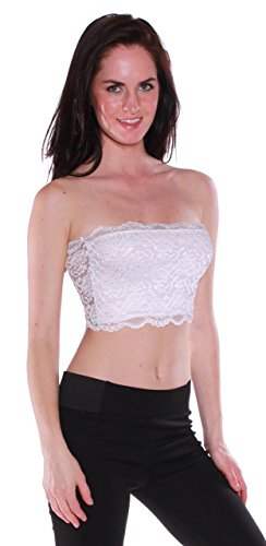 Emmalise Women's Sexy Fashion Lace Bandeau Strapless Stretchy Tube Top