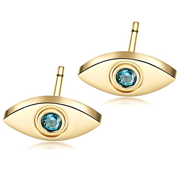 CIUNOFOR Stainless Steel Stud Earrings for Women Girls Blue Crystal Evil Eye Earrings Silver Gold Rose Gold Earrings
