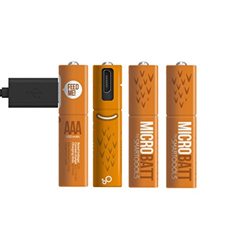 450mAh Micro-USB AAA Ni-MH Rechargeable Batteries with 2 in 1 Charger Cable Orange (AAA 4 Pack)