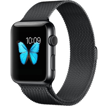 Apple Watch Band Magnetic Milanese Stainless Steel Strap Iwatch Replacement with Durable Magnet Lock and Metal Double Adapters Easily Adjustable for All Sizes of Wrist No Buckle Needed Black 42mm