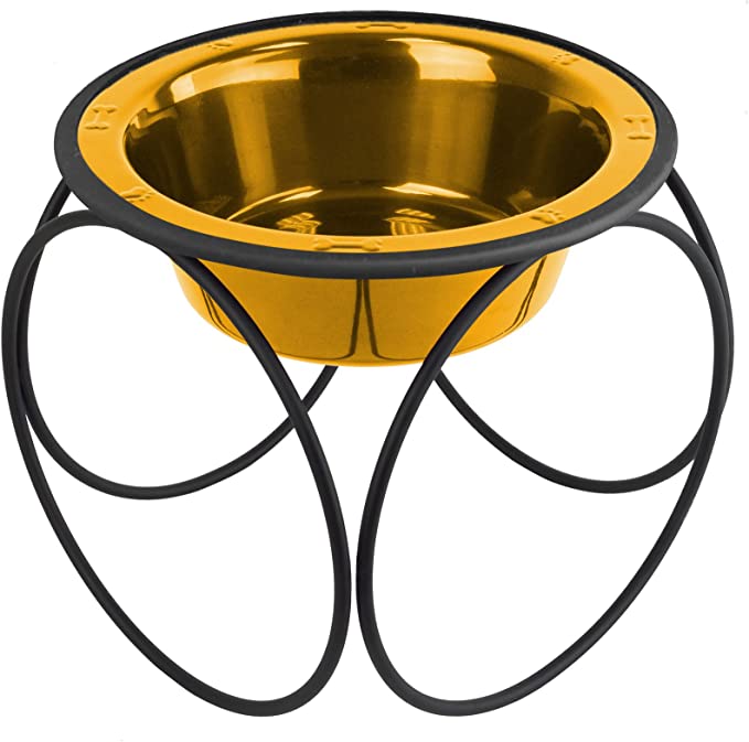 Platinum Pets Olympic Single Diner Feeder with Stainless Steel Dog Bowl, Large, 24K Gold