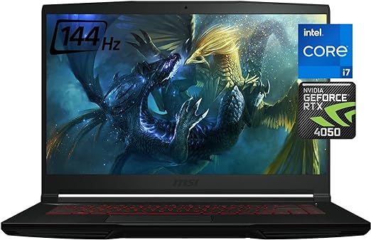 MSI Thin GF63 15.6" 144Hz Gaming Laptop Newest, Intel Core i7-12650H, NVIDIA GeForce RTX 4050, 32GB RAM, 1TB NVMe SSD, Type-C, Cooler Boost 5, Win11  Free Accessory Bundle