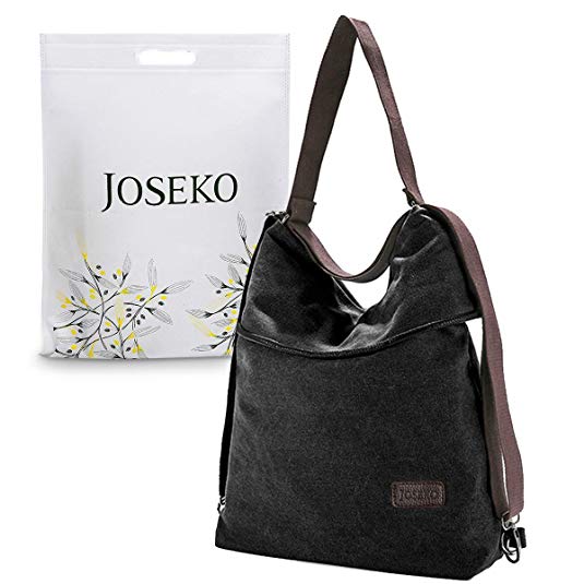 JOSEKO Canvas Rucksack, Women Canvas Casual Multifunctional Microfiber Leather Large Capacity Handbag Shoulder Bags Backpack