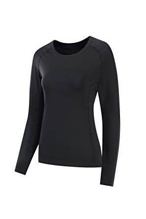 Nooz Women's Dry Fit Athletic Fleece Lined Thermal Compression Long Sleeve T Shirt