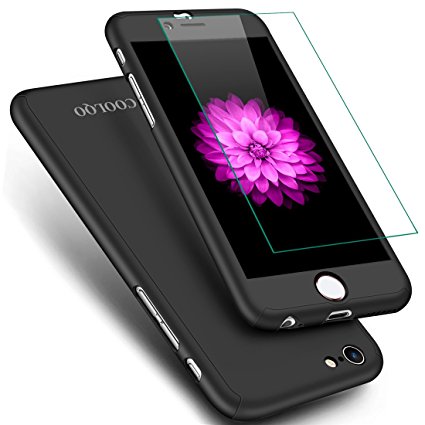 iPhone 6 Plus Case, iPhone 6S Plus Case, COOLQO 360 Full Body Protection 2in1 Ultra Thin Shell with [Tempered Glass Screen Protector] Hard Cover & Skin for Apple iPhone 6/6S Plus 5.5 Inch (Black)