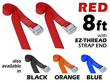 1½" x 8ft PowerTye Made in USA Heavy-Duty Lashing Strap with Heavy-Duty Buckle, Red, 2-Pack