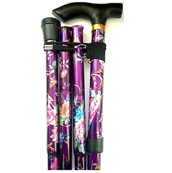 Purple Floral Lightweight Adjustable folding Walking Stick BY Bargain-house by Bargain House